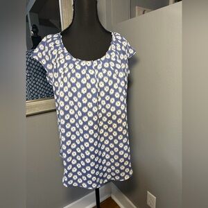 NWT Lauren Conrad Blue Floral Tie Back Pleat Neck Blouse Size Medium.